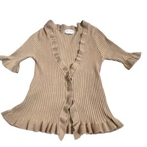 Lovers and Friends Ribbed Ruffle Trim Cardigan Beige Button Front Small‎